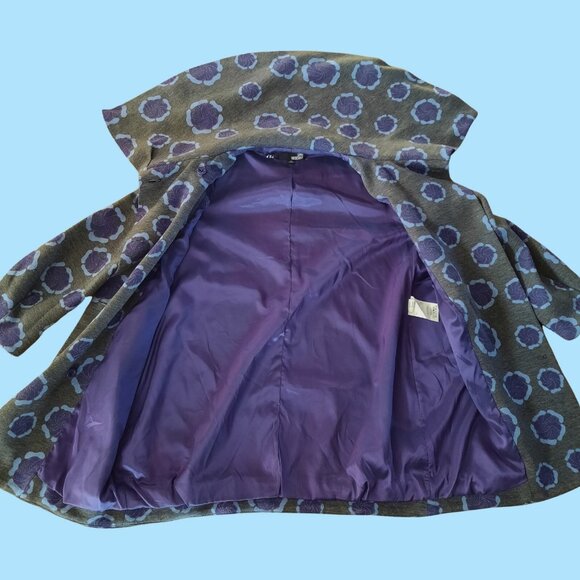 Love Moschino Coat Jacket US 6 Grey Purple Mid Length Big Collar Wool Blend - Picture 10 of 12